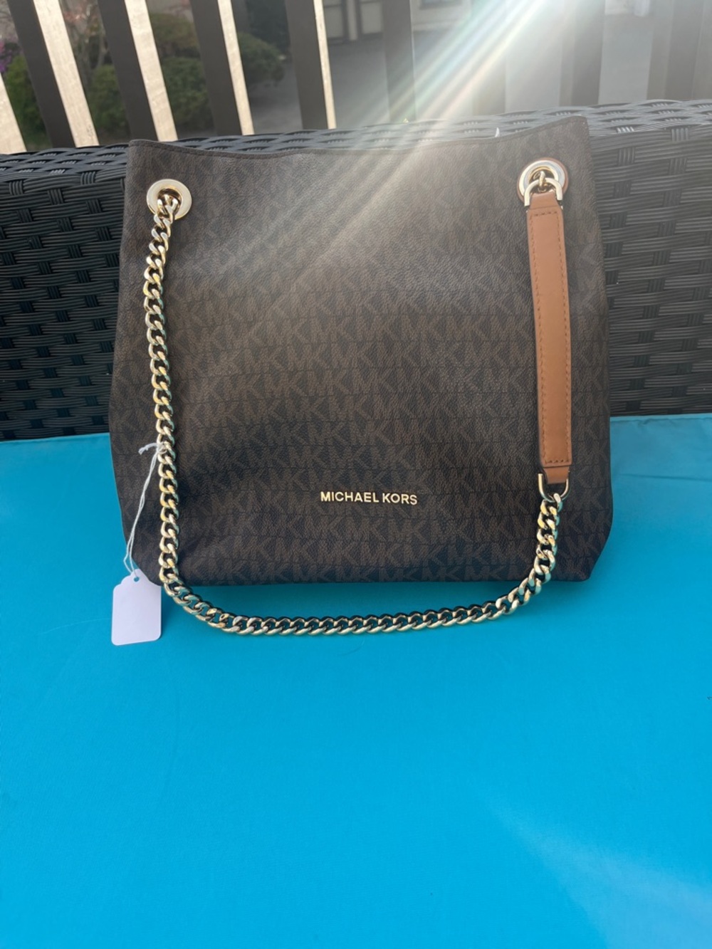 Michael Kors Brown MK Logo Chain Shoulder Bag with Gold Hardware - Picture 6 of 9